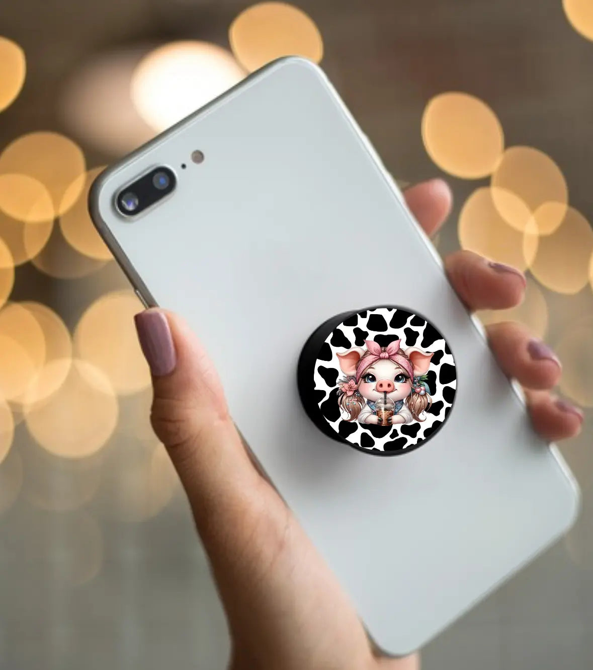 Cow Print Coffee Pig Phone Grip - Fun & Unique Foldable Stand Accessory