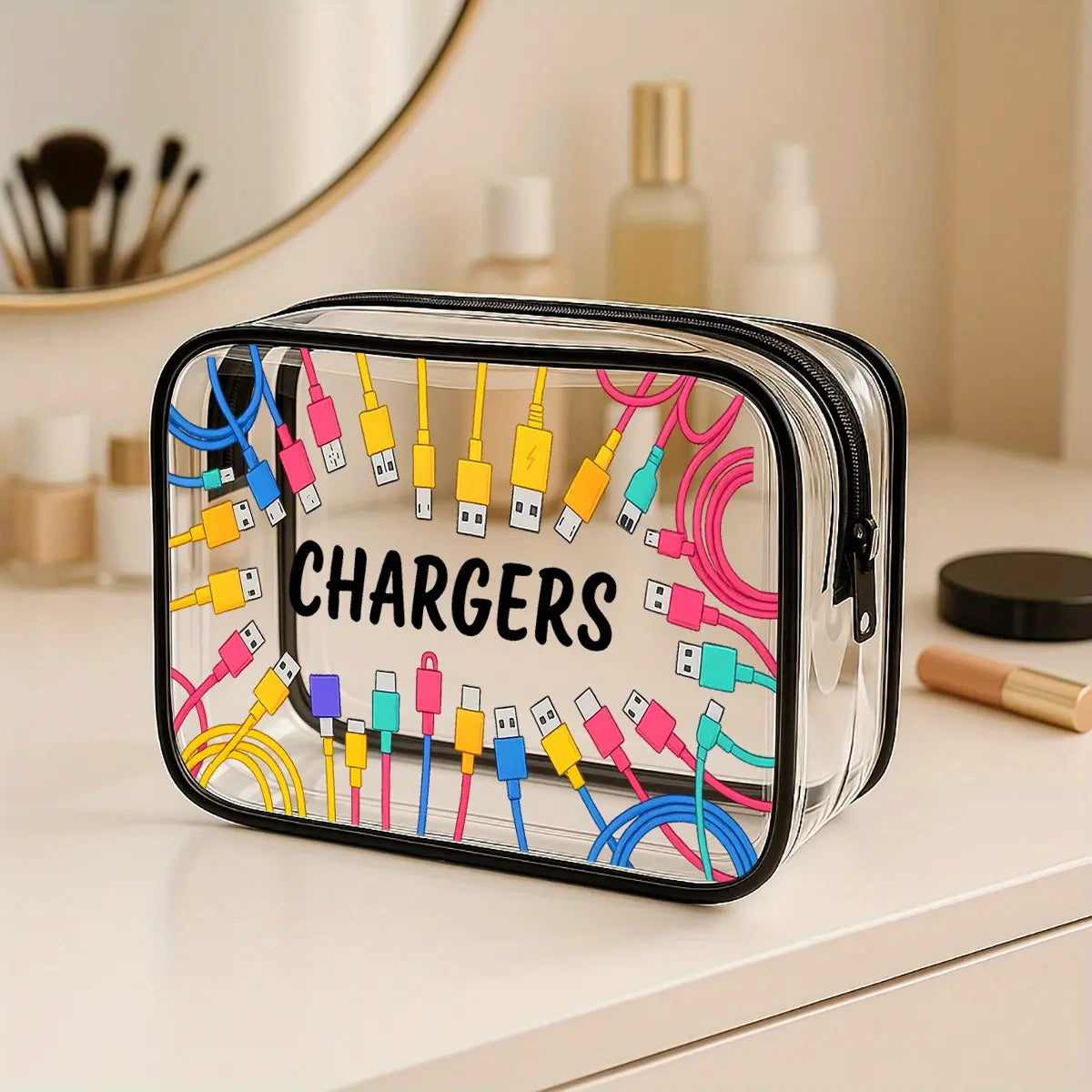 Clear PVC Travel Organizer Bag - Lightweight & Durable Multi-Functional Toiletry and Electronics Storage Pouch for Hassle-Free Travel
