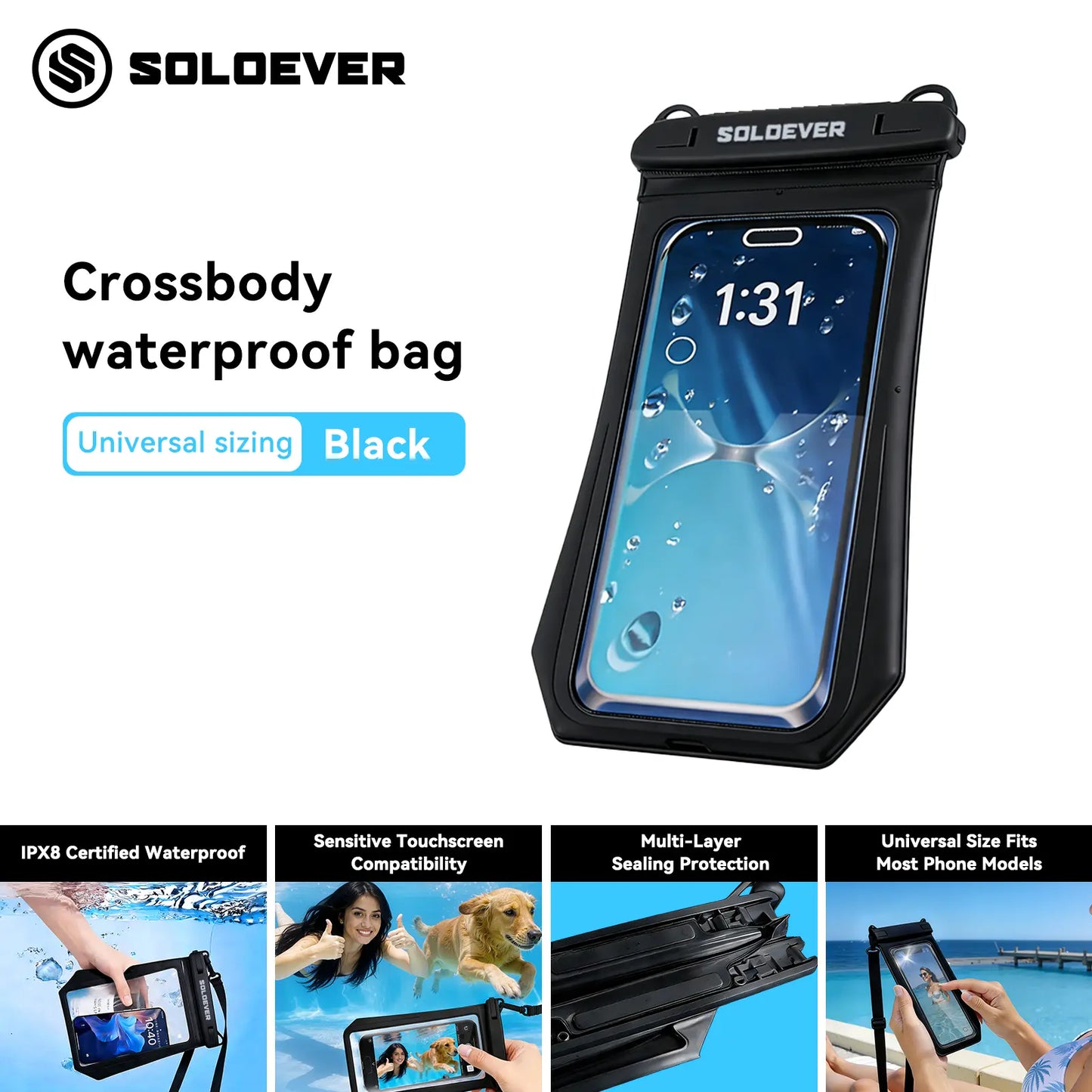 SOLOEVER Waterproof Phone Pouches – Ultimate Floating Fanny Pack for Swimming, Boating & Outdoor Fun, IPX8 Protection, Dual Compartments for Essentials
