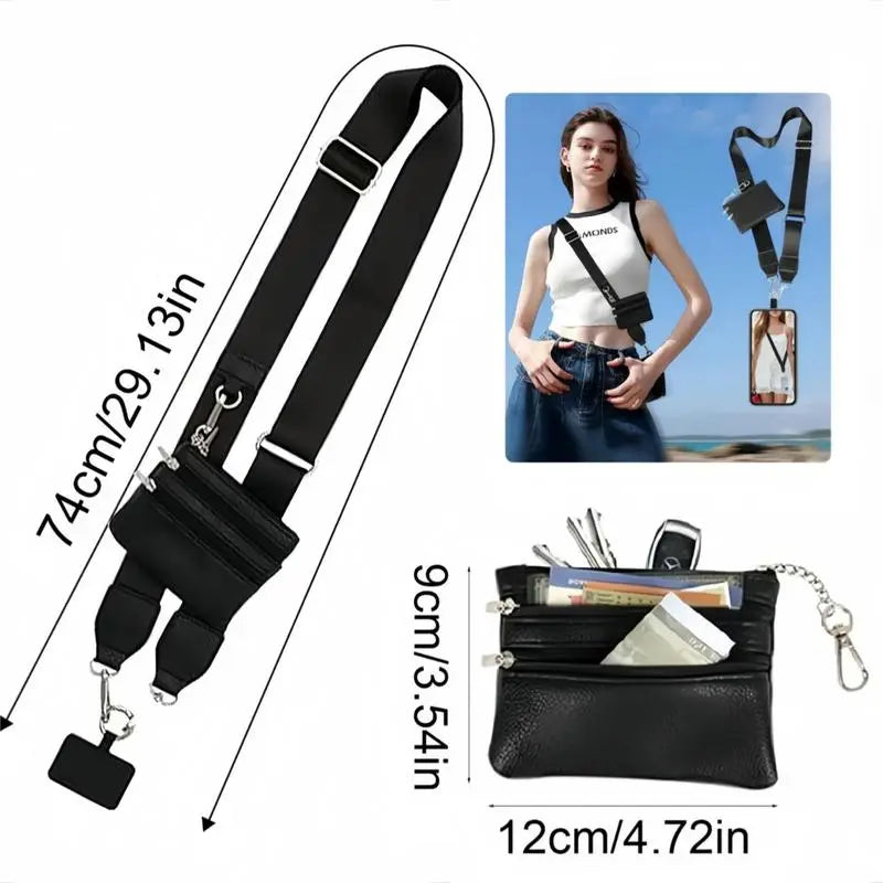 Stylish Anti-Drop Phone Lanyard with Zippered Pouch & Adjustable Crossbody Strap