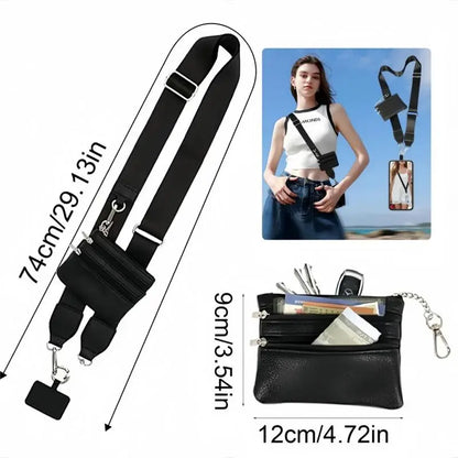 Stylish Anti-Drop Phone Lanyard with Zippered Pouch & Adjustable Crossbody Strap