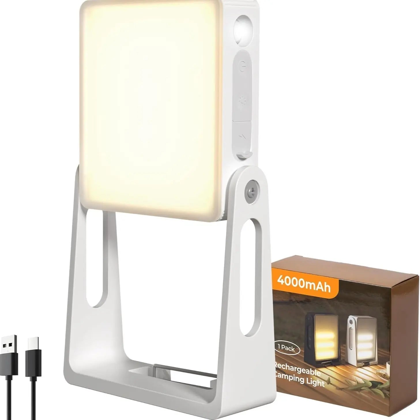 Versatile Portable LED Camping Light - 3 Modes, 4000mAh Rechargeable Lantern with 360° Rotatable Stand - Ideal for Camping, Hiking, Home Power Outages & Emergency Situations