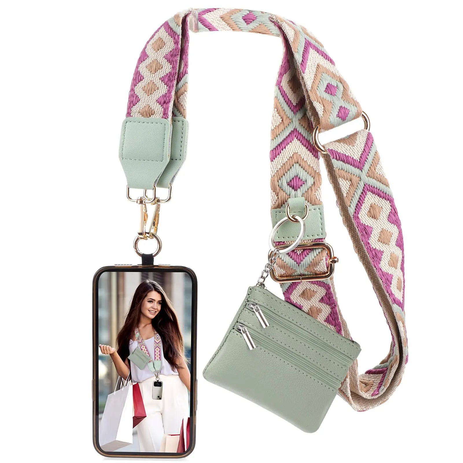 Stylish Anti-Drop Phone Lanyard with Zippered Pouch & Adjustable Crossbody Strap
