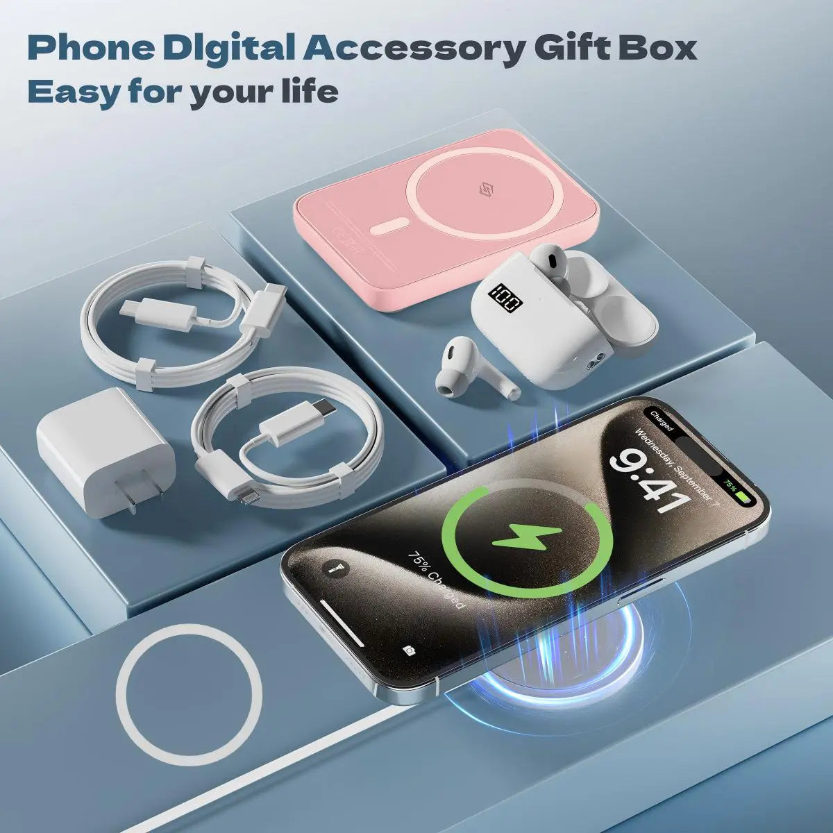 Ultimate 7-in-1 Magnetic Powerbank & Bluetooth Earphones Kit - 10000mAh Fast Charging, Wireless Charger, Type-C to Lightning Cable, Compact & Portable