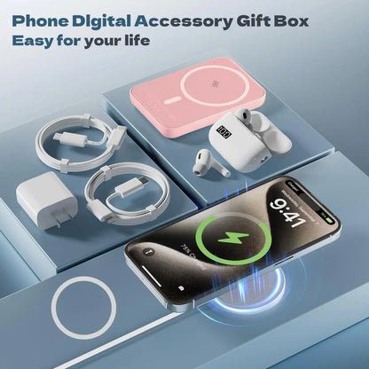 Ultimate 7-in-1 Magnetic Powerbank & Bluetooth Earphones Kit - 10000mAh Fast Charging, Wireless Charger, Type-C to Lightning Cable, Compact & Portable