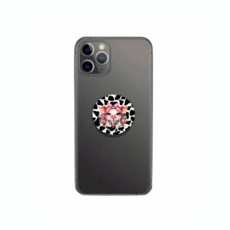 Cow Print Coffee Pig Phone Grip - Fun & Unique Foldable Stand Accessory