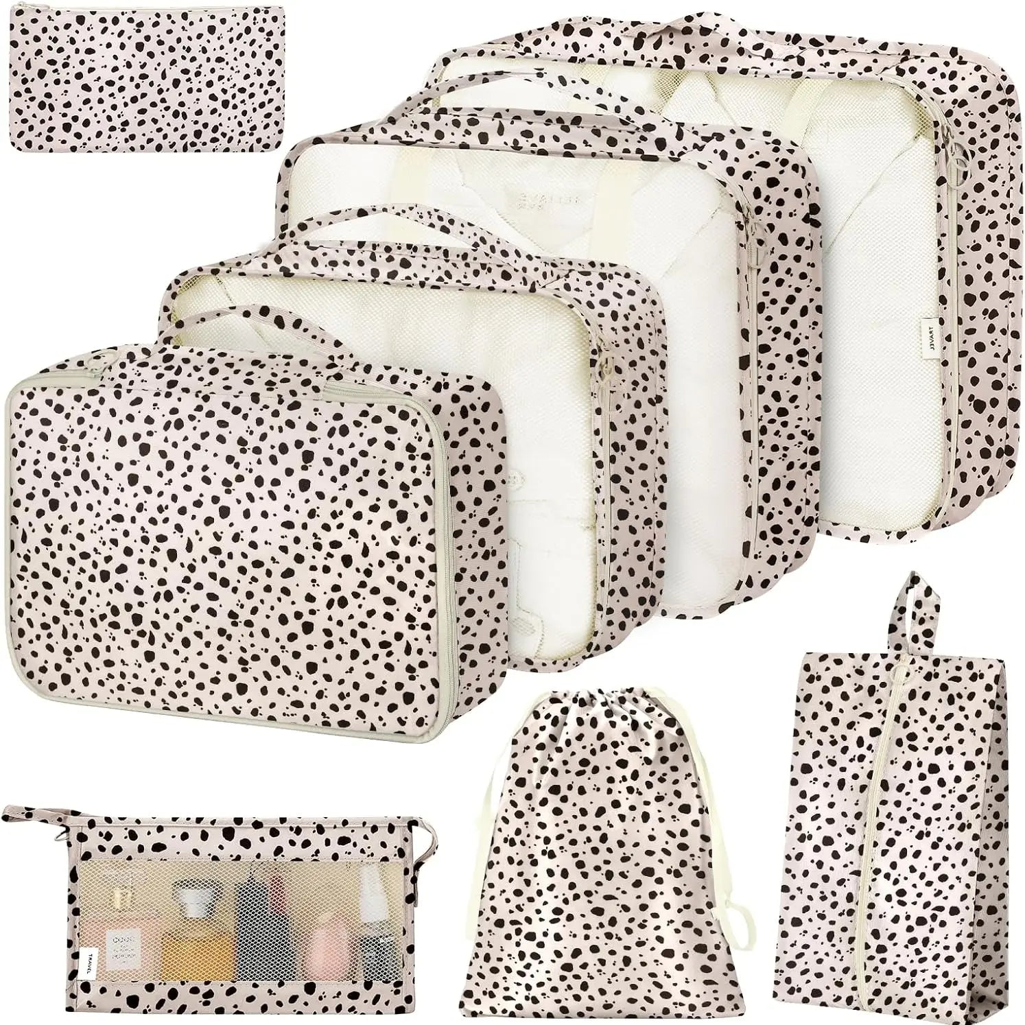 Packing Cubes Set - 8-Piece Lightweight Luggage Organizer for Travel, Includes Shoe, Cosmetics, Clothing & Accessories Bags - Perfect for Men & Women (Pink Bows)