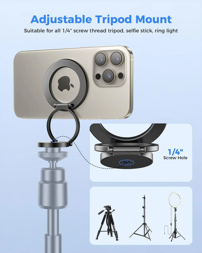 Summervibes Magnetic Ring Holder - Dual-Sided Magsafe Grip & Kickstand for iPhone 12-17 Series & Magnetic Car Mount-Compatible Phones