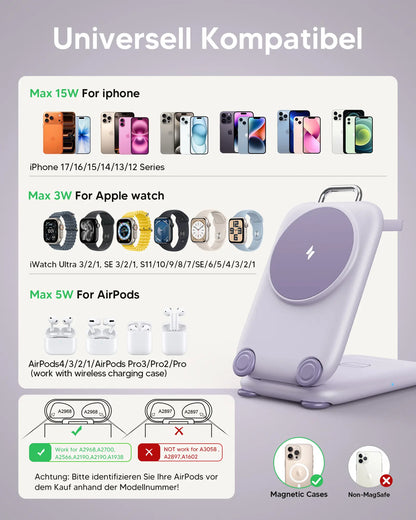 Paktvault 2026 Magnetic 3-in-1 Travel Wireless Charging Station for iPhone 15/16/17 Pro Max, Apple Watch & AirPods - Perfect Mother's Day & New Year Gift!