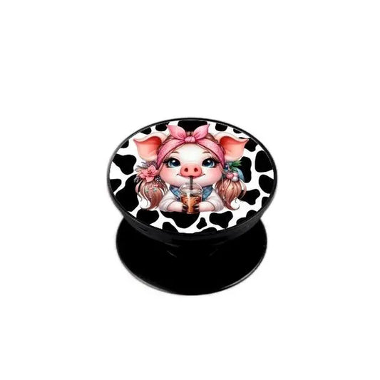 Cow Print Coffee Pig Phone Grip - Fun & Unique Foldable Stand Accessory
