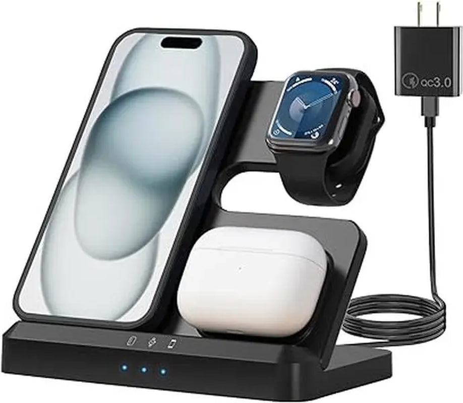 EIKO 3-in-1 Wireless Charging Station for iPhone, Apple Watch & AirPods - Fast & Portable Multi-Device Charger for All Apple Models