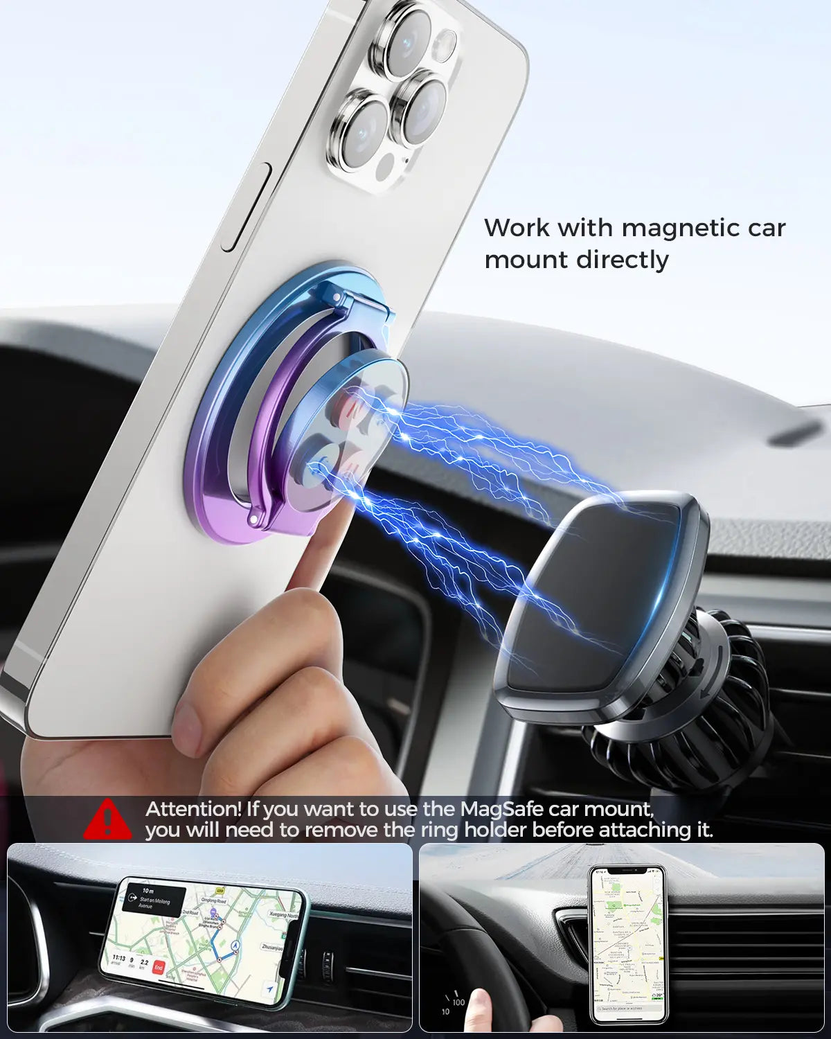 Summervibes Magnetic Ring Holder - Dual-Sided Magsafe Grip & Kickstand for iPhone 12-17 Series & Magnetic Car Mount-Compatible Phones