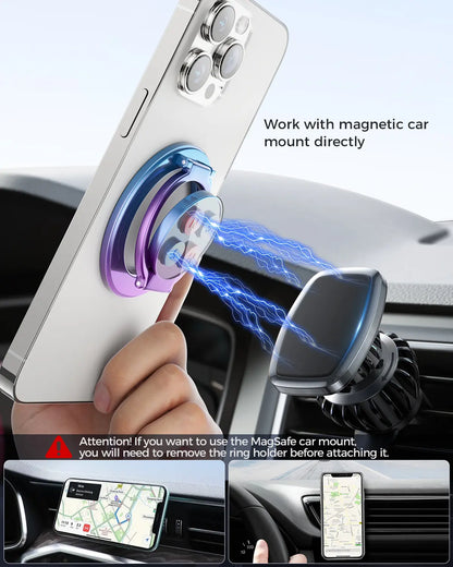 Summervibes Magnetic Ring Holder - Dual-Sided Magsafe Grip & Kickstand for iPhone 12-17 Series & Magnetic Car Mount-Compatible Phones