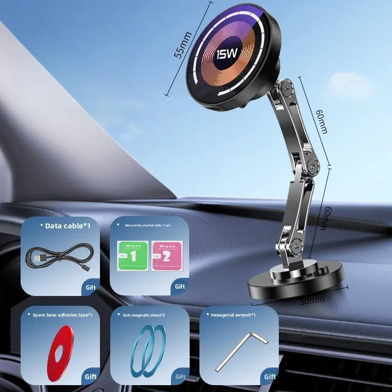 Paslda Magnetic Phone Holder & 15W Wireless Charger - 360° Rotating MagSafe Car Mount & Controller Holder - Essential Car Accessories