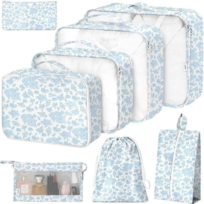Packing Cubes Set - 8-Piece Lightweight Luggage Organizer for Travel, Includes Shoe, Cosmetics, Clothing & Accessories Bags - Perfect for Men & Women (Pink Bows)