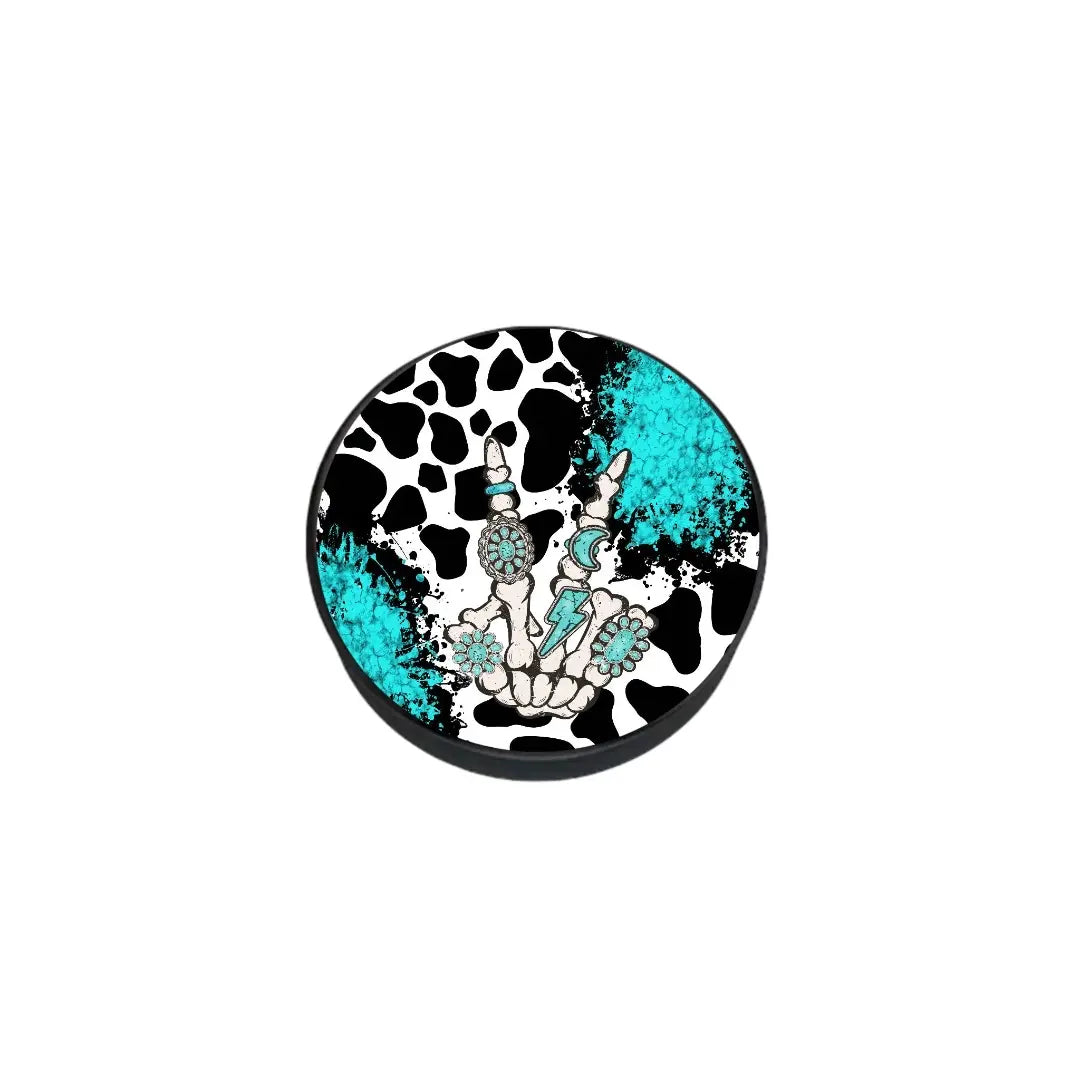 Cow Print Skeleton Hand Phone Grip - Stylish Foldable Stand for Easy Use