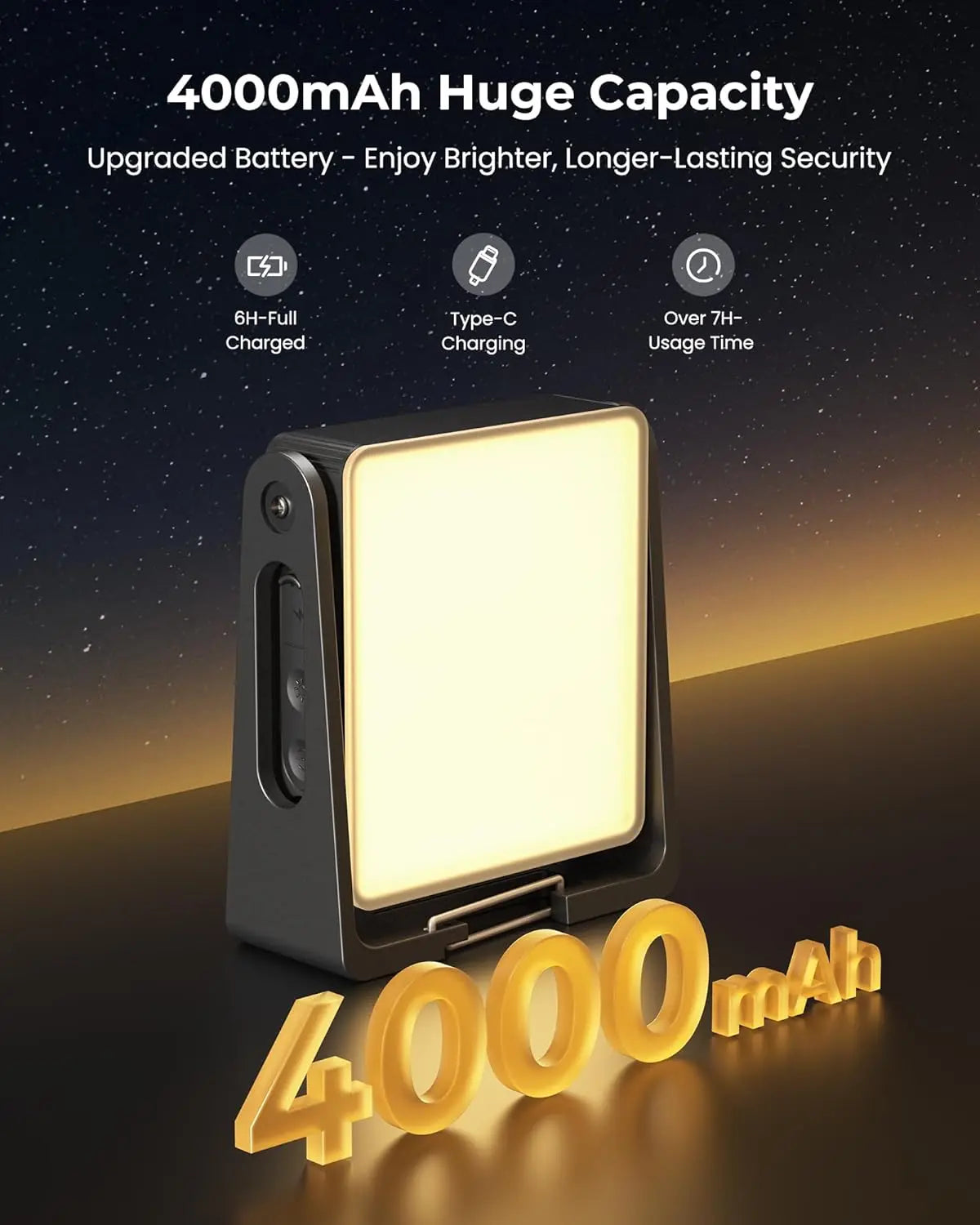 Versatile Portable LED Camping Light - 3 Modes, 4000mAh Rechargeable Lantern with 360° Rotatable Stand - Ideal for Camping, Hiking, Home Power Outages & Emergency Situations