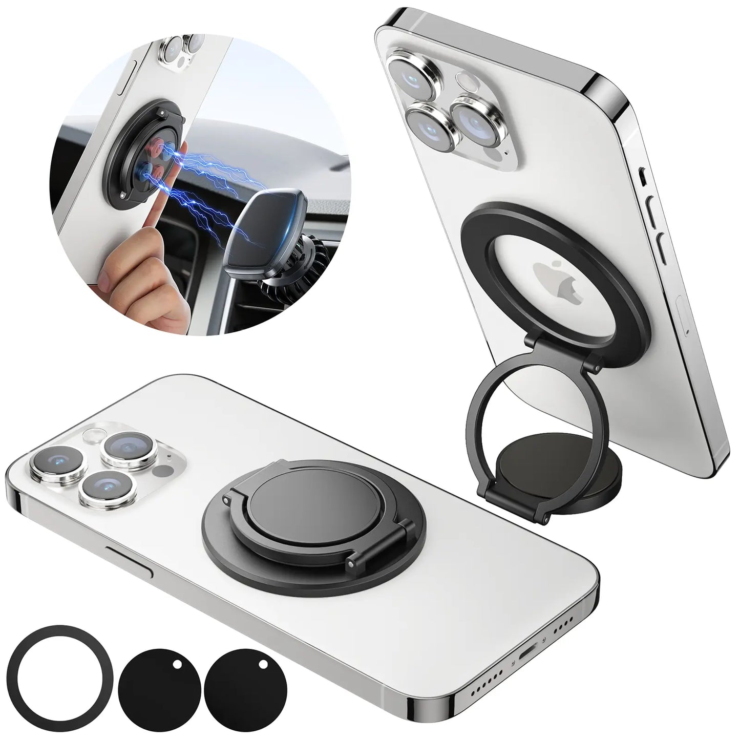 Summervibes Magnetic Ring Holder - Dual-Sided Magsafe Grip & Kickstand for iPhone 12-17 Series & Magnetic Car Mount-Compatible Phones