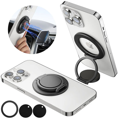 Summervibes Magnetic Ring Holder - Dual-Sided Magsafe Grip & Kickstand for iPhone 12-17 Series & Magnetic Car Mount-Compatible Phones