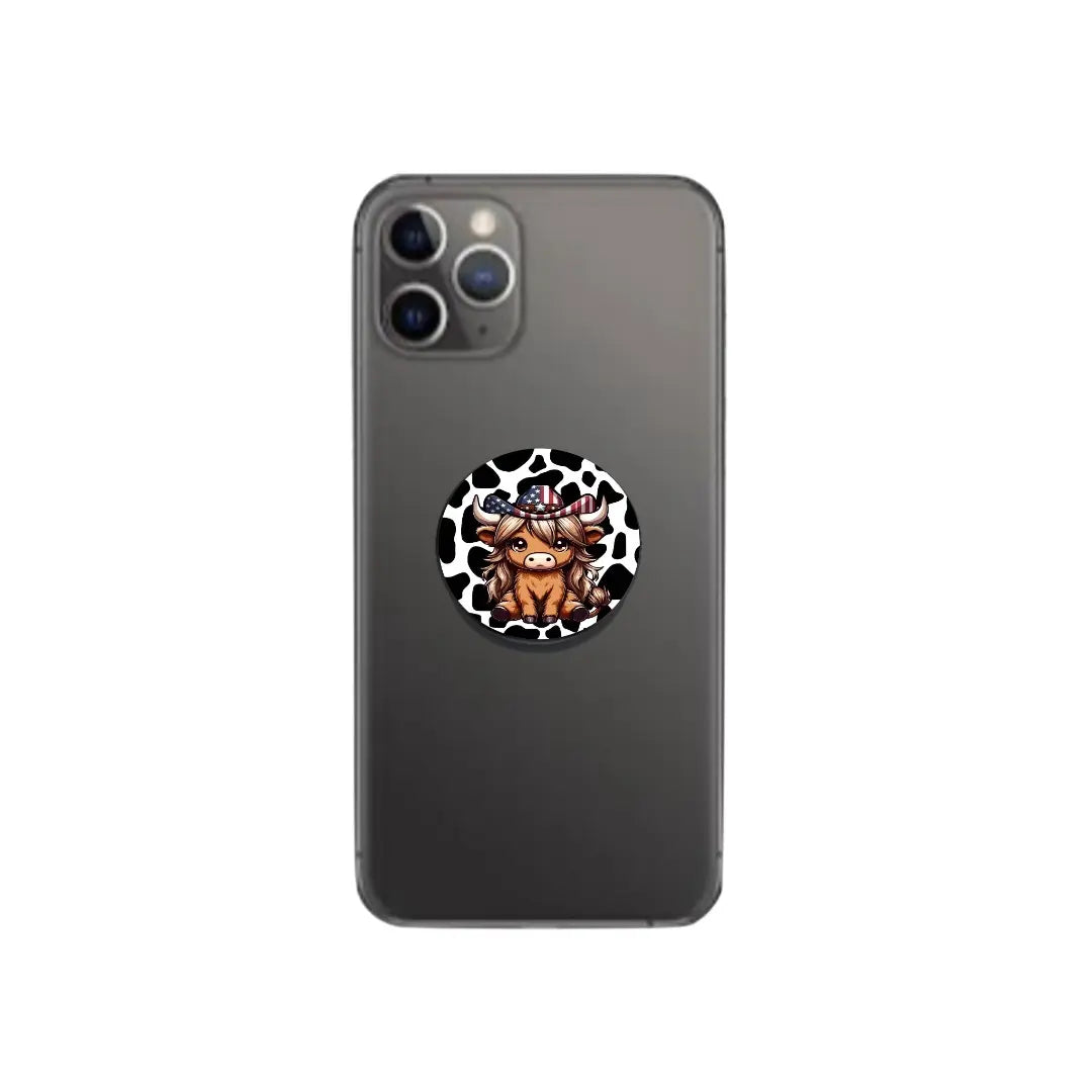 Stylish Cow Print Highland Cow Cowgirl Phone Grip & Foldable Stand
