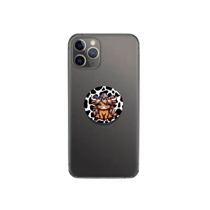 Stylish Cow Print Highland Cow Cowgirl Phone Grip & Foldable Stand