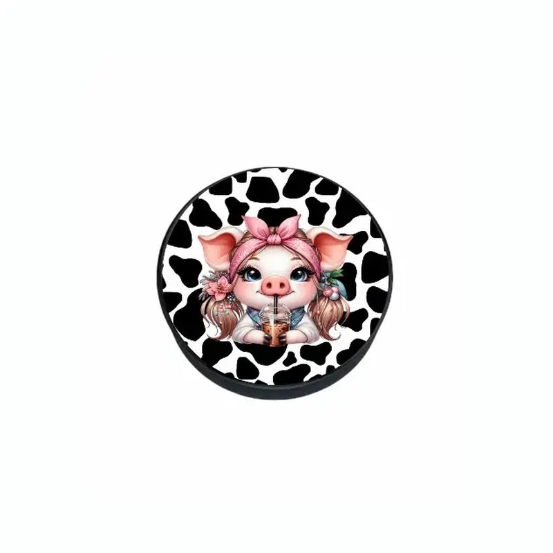 Cow Print Coffee Pig Phone Grip - Fun & Unique Foldable Stand Accessory