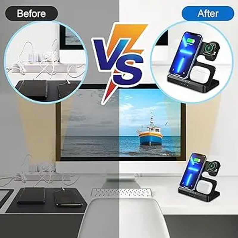 EIKO 3-in-1 Wireless Charging Station for iPhone, Apple Watch & AirPods - Fast & Portable Multi-Device Charger for All Apple Models
