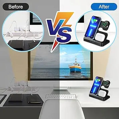 EIKO 3-in-1 Wireless Charging Station for iPhone, Apple Watch & AirPods - Fast & Portable Multi-Device Charger for All Apple Models