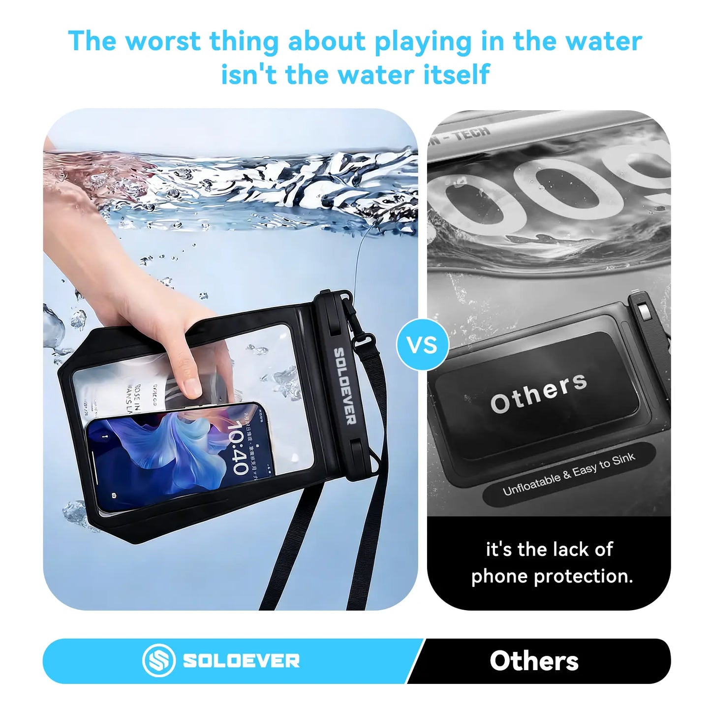 SOLOEVER Waterproof Phone Pouches – Ultimate Floating Fanny Pack for Swimming, Boating & Outdoor Fun, IPX8 Protection, Dual Compartments for Essentials