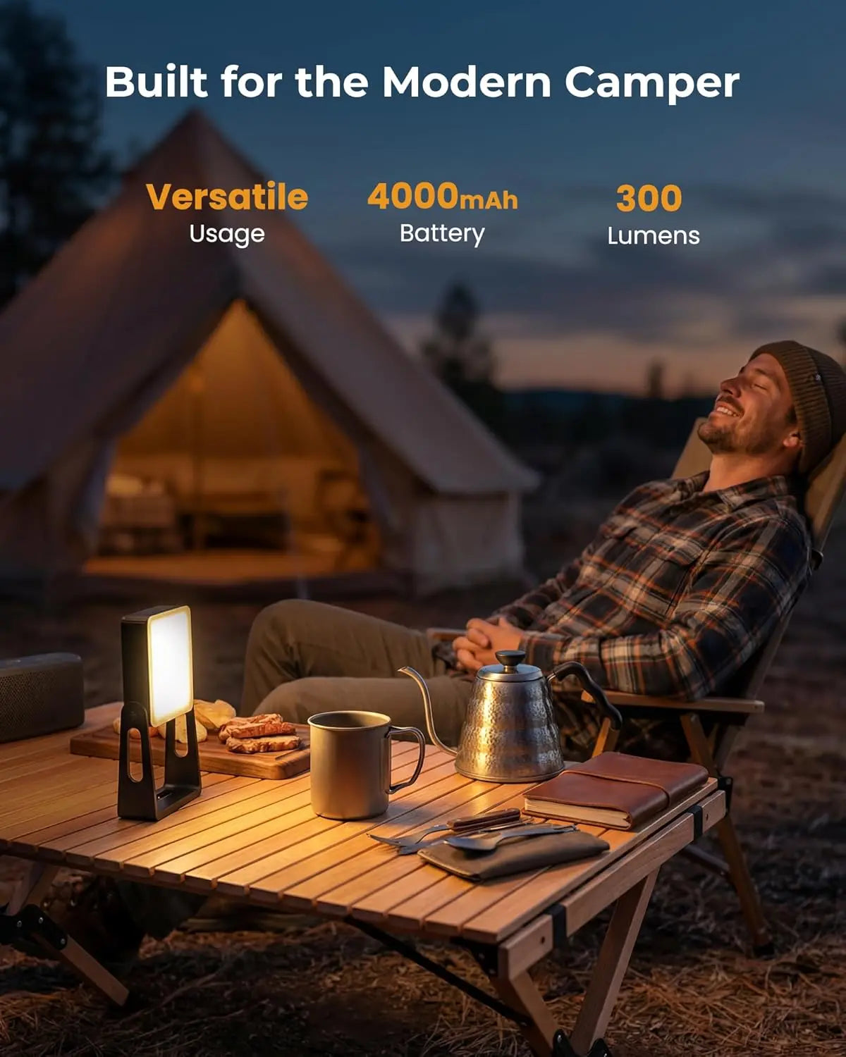 Versatile Portable LED Camping Light - 3 Modes, 4000mAh Rechargeable Lantern with 360° Rotatable Stand - Ideal for Camping, Hiking, Home Power Outages & Emergency Situations