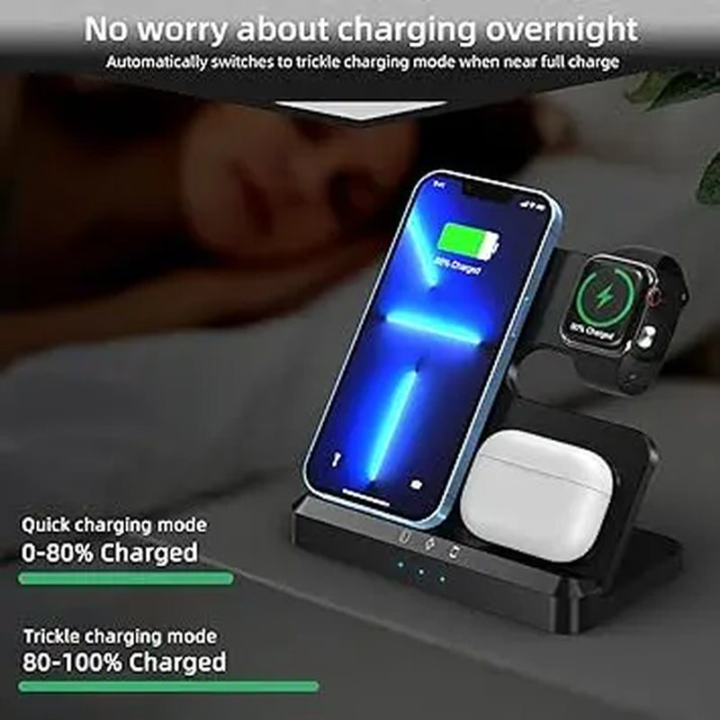 EIKO 3-in-1 Wireless Charging Station for iPhone, Apple Watch & AirPods - Fast & Portable Multi-Device Charger for All Apple Models