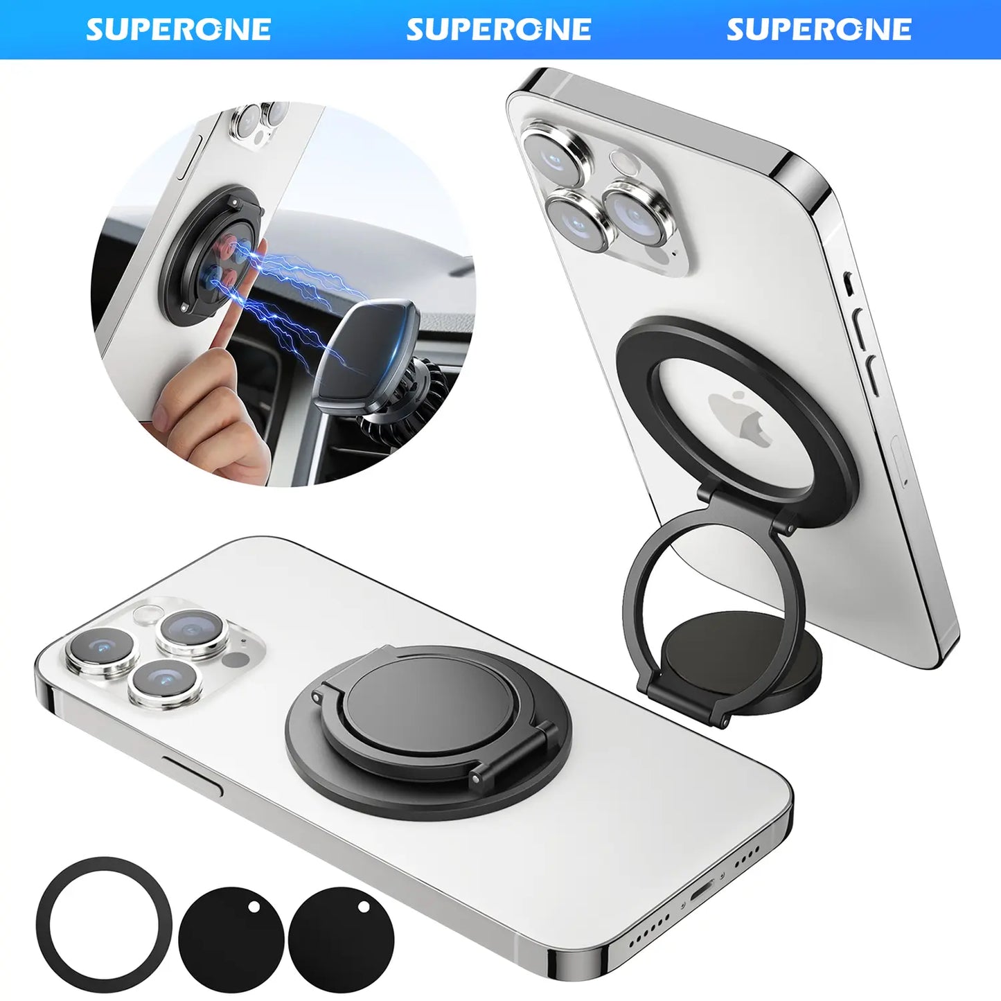 Summervibes Magnetic Ring Holder - Dual-Sided Magsafe Grip & Kickstand for iPhone 12-17 Series & Magnetic Car Mount-Compatible Phones
